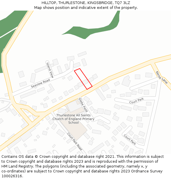 HILLTOP, THURLESTONE, KINGSBRIDGE, TQ7 3LZ: Location map and indicative extent of plot