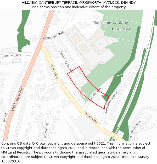 HILLVIEW, CANTERBURY TERRACE, WIRKSWORTH, MATLOCK, DE4 4DY: Location map and indicative extent of plot