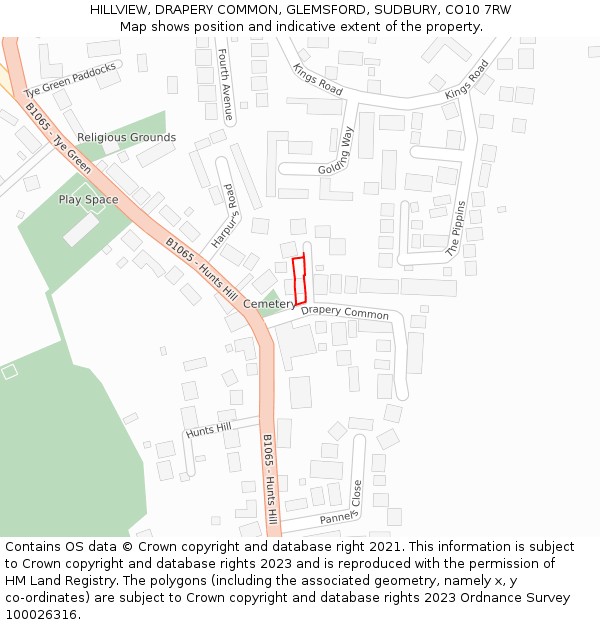 HILLVIEW, DRAPERY COMMON, GLEMSFORD, SUDBURY, CO10 7RW: Location map and indicative extent of plot