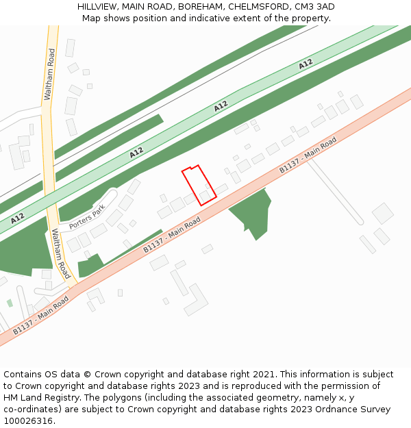 HILLVIEW, MAIN ROAD, BOREHAM, CHELMSFORD, CM3 3AD: Location map and indicative extent of plot