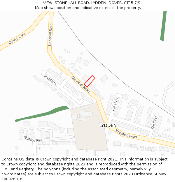 HILLVIEW, STONEHALL ROAD, LYDDEN, DOVER, CT15 7JS: Location map and indicative extent of plot