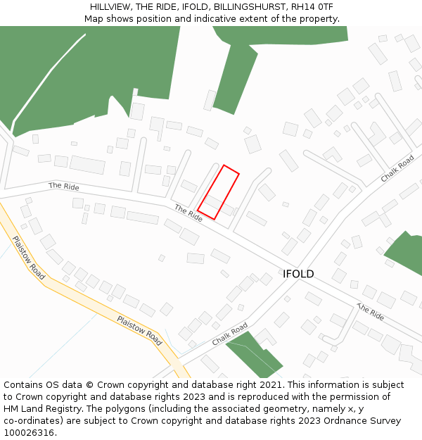 HILLVIEW, THE RIDE, IFOLD, BILLINGSHURST, RH14 0TF: Location map and indicative extent of plot