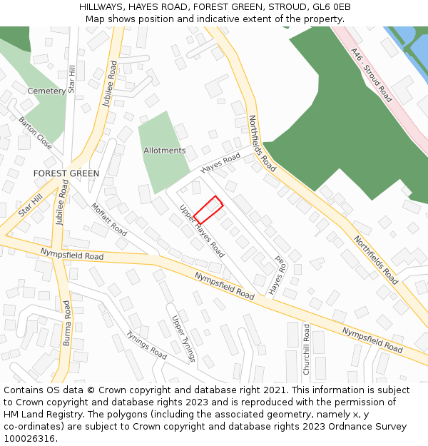 HILLWAYS, HAYES ROAD, FOREST GREEN, STROUD, GL6 0EB: Location map and indicative extent of plot