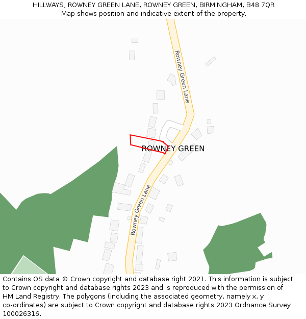 HILLWAYS, ROWNEY GREEN LANE, ROWNEY GREEN, BIRMINGHAM, B48 7QR: Location map and indicative extent of plot