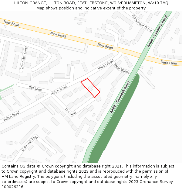 HILTON GRANGE, HILTON ROAD, FEATHERSTONE, WOLVERHAMPTON, WV10 7AQ: Location map and indicative extent of plot