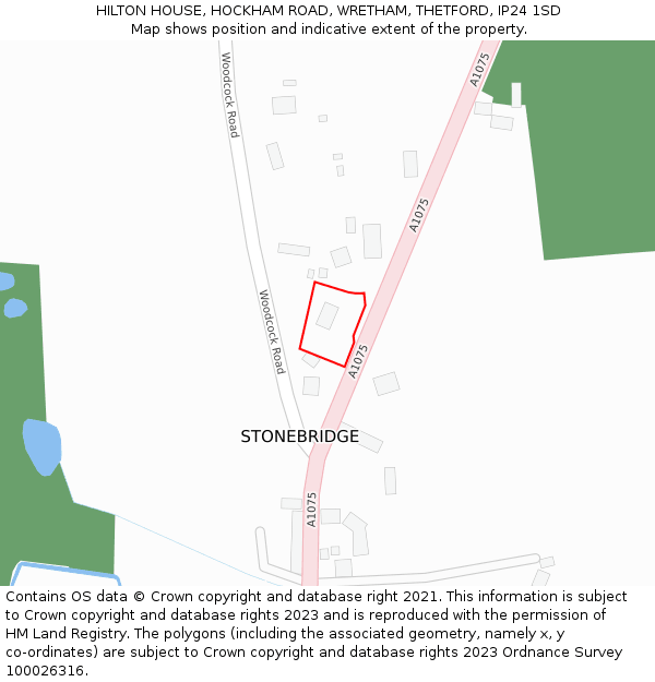 HILTON HOUSE, HOCKHAM ROAD, WRETHAM, THETFORD, IP24 1SD: Location map and indicative extent of plot
