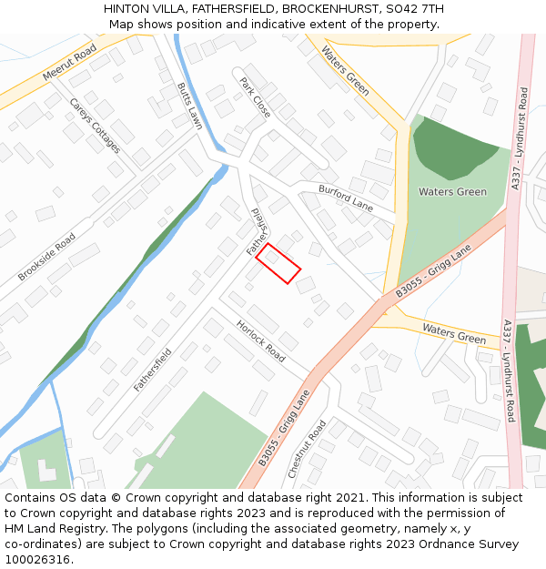 HINTON VILLA, FATHERSFIELD, BROCKENHURST, SO42 7TH: Location map and indicative extent of plot