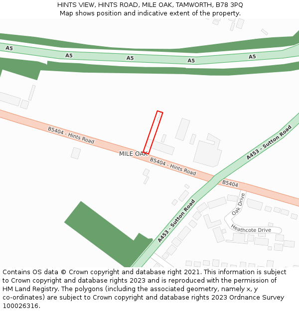 HINTS VIEW, HINTS ROAD, MILE OAK, TAMWORTH, B78 3PQ: Location map and indicative extent of plot