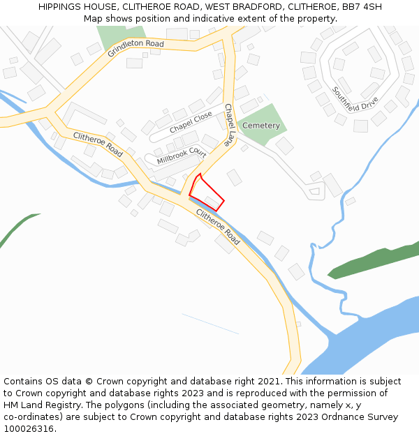 HIPPINGS HOUSE, CLITHEROE ROAD, WEST BRADFORD, CLITHEROE, BB7 4SH: Location map and indicative extent of plot