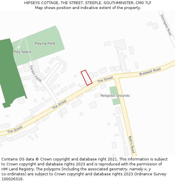 HIPSEYS COTTAGE, THE STREET, STEEPLE, SOUTHMINSTER, CM0 7LF: Location map and indicative extent of plot