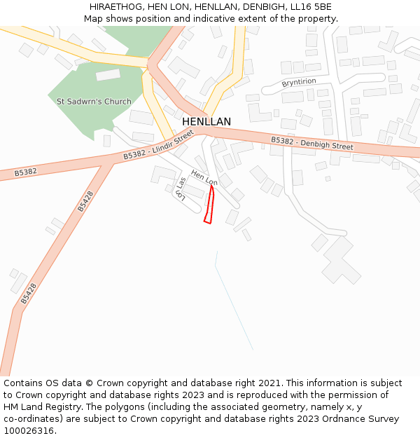 HIRAETHOG, HEN LON, HENLLAN, DENBIGH, LL16 5BE: Location map and indicative extent of plot