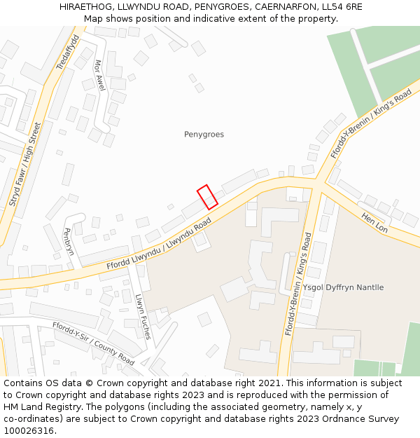 HIRAETHOG, LLWYNDU ROAD, PENYGROES, CAERNARFON, LL54 6RE: Location map and indicative extent of plot