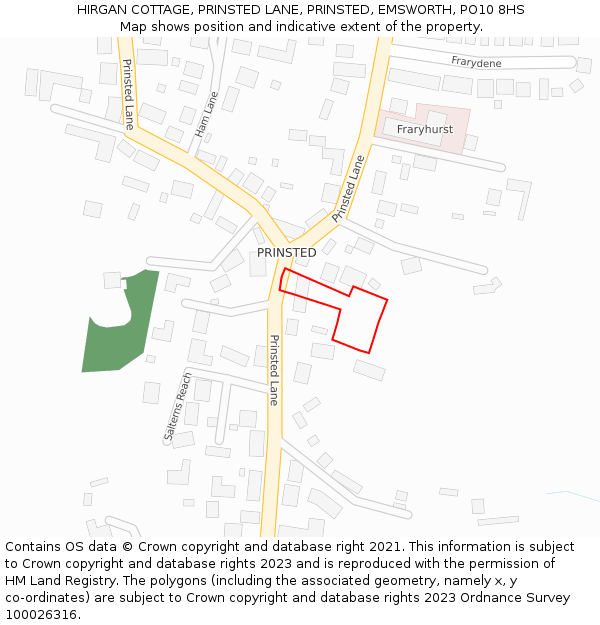 HIRGAN COTTAGE, PRINSTED LANE, PRINSTED, EMSWORTH, PO10 8HS: Location map and indicative extent of plot