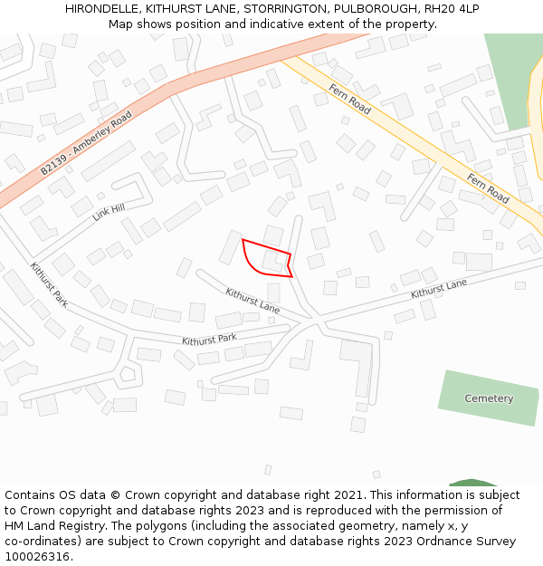 HIRONDELLE, KITHURST LANE, STORRINGTON, PULBOROUGH, RH20 4LP: Location map and indicative extent of plot