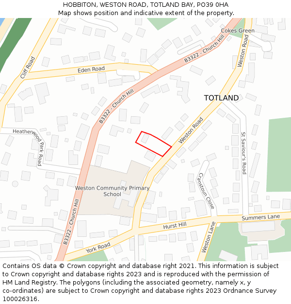 HOBBITON, WESTON ROAD, TOTLAND BAY, PO39 0HA: Location map and indicative extent of plot