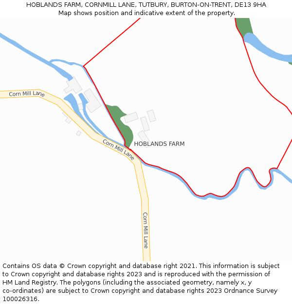 HOBLANDS FARM, CORNMILL LANE, TUTBURY, BURTON-ON-TRENT, DE13 9HA: Location map and indicative extent of plot