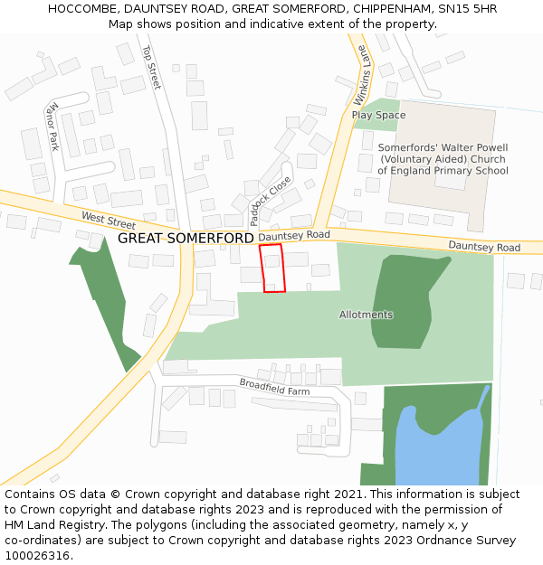 HOCCOMBE, DAUNTSEY ROAD, GREAT SOMERFORD, CHIPPENHAM, SN15 5HR: Location map and indicative extent of plot