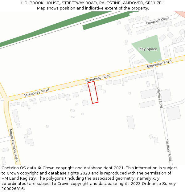 HOLBROOK HOUSE, STREETWAY ROAD, PALESTINE, ANDOVER, SP11 7EH: Location map and indicative extent of plot