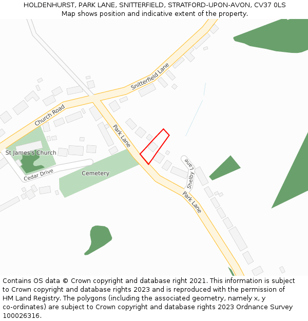 HOLDENHURST, PARK LANE, SNITTERFIELD, STRATFORD-UPON-AVON, CV37 0LS: Location map and indicative extent of plot