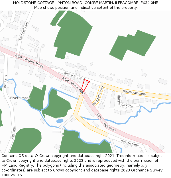 HOLDSTONE COTTAGE, LYNTON ROAD, COMBE MARTIN, ILFRACOMBE, EX34 0NB: Location map and indicative extent of plot
