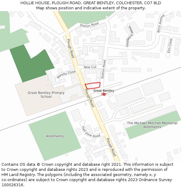 HOLLIE HOUSE, PLOUGH ROAD, GREAT BENTLEY, COLCHESTER, CO7 8LD: Location map and indicative extent of plot