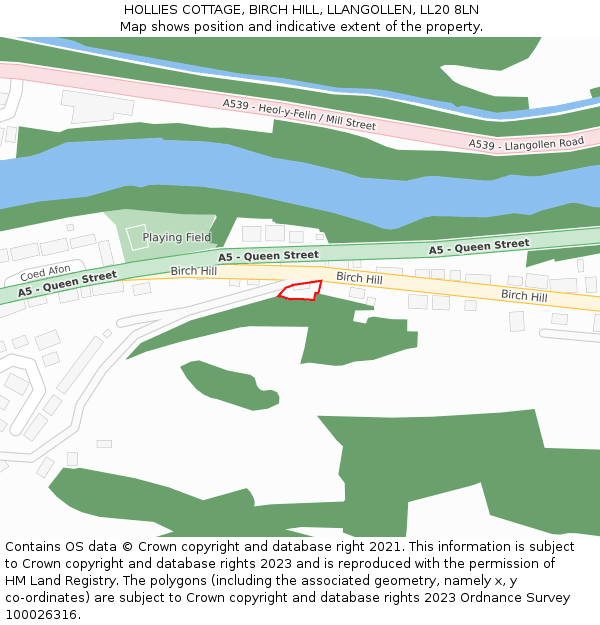 HOLLIES COTTAGE, BIRCH HILL, LLANGOLLEN, LL20 8LN: Location map and indicative extent of plot