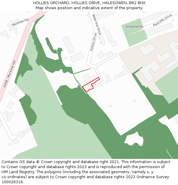 HOLLIES ORCHARD, HOLLIES DRIVE, HALESOWEN, B62 8NX: Location map and indicative extent of plot