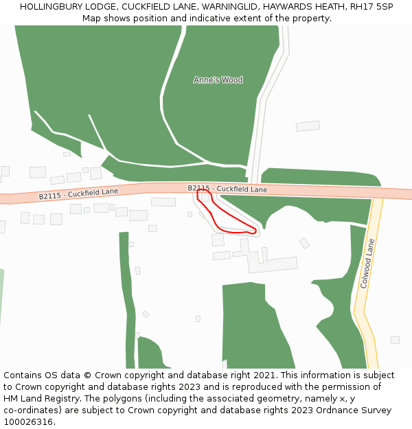 HOLLINGBURY LODGE, CUCKFIELD LANE, WARNINGLID, HAYWARDS HEATH, RH17 5SP: Location map and indicative extent of plot