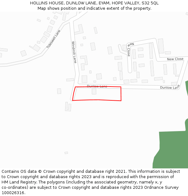 HOLLINS HOUSE, DUNLOW LANE, EYAM, HOPE VALLEY, S32 5QL: Location map and indicative extent of plot