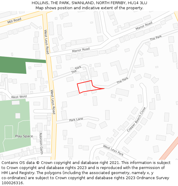 HOLLINS, THE PARK, SWANLAND, NORTH FERRIBY, HU14 3LU: Location map and indicative extent of plot