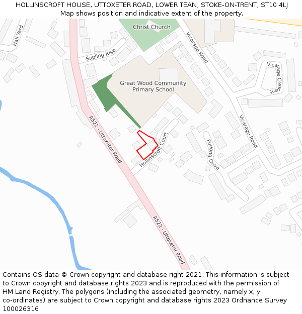 HOLLINSCROFT HOUSE, UTTOXETER ROAD, LOWER TEAN, STOKE-ON-TRENT, ST10 4LJ: Location map and indicative extent of plot