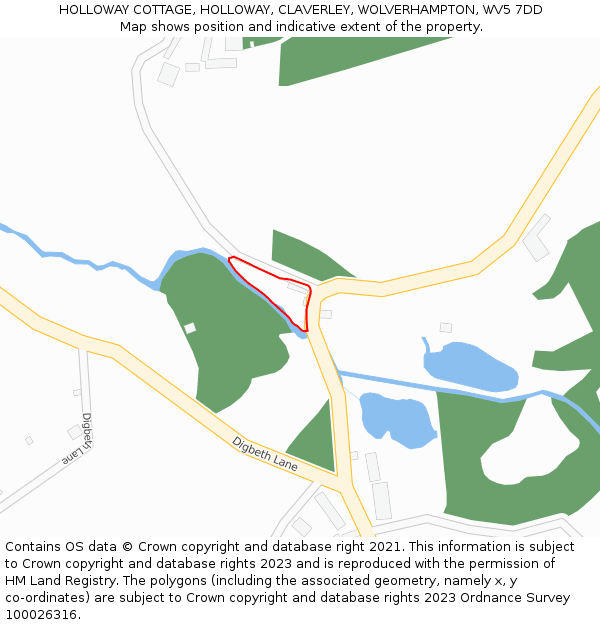 HOLLOWAY COTTAGE, HOLLOWAY, CLAVERLEY, WOLVERHAMPTON, WV5 7DD: Location map and indicative extent of plot