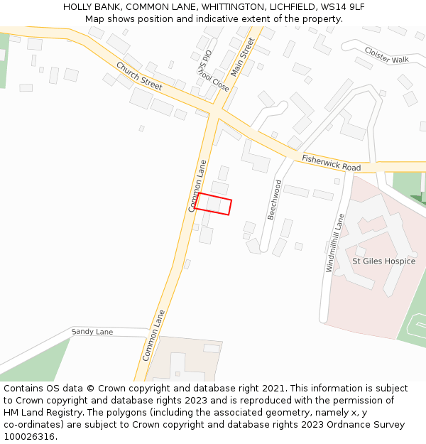 HOLLY BANK, COMMON LANE, WHITTINGTON, LICHFIELD, WS14 9LF: Location map and indicative extent of plot