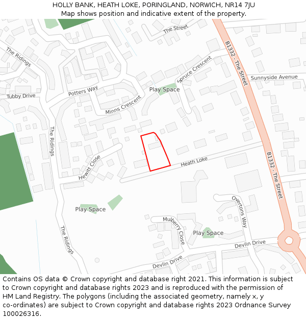 HOLLY BANK, HEATH LOKE, PORINGLAND, NORWICH, NR14 7JU: Location map and indicative extent of plot