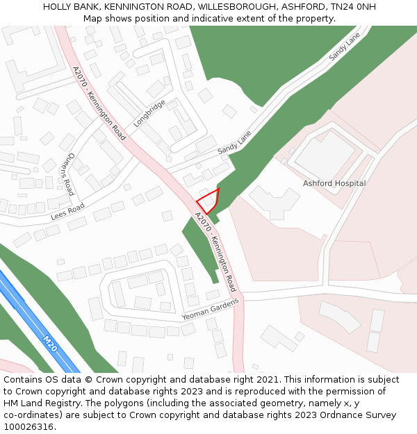 HOLLY BANK, KENNINGTON ROAD, WILLESBOROUGH, ASHFORD, TN24 0NH: Location map and indicative extent of plot