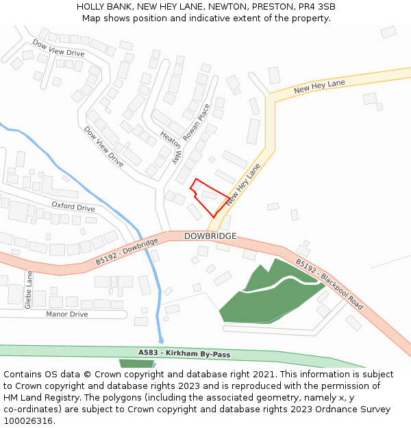 HOLLY BANK, NEW HEY LANE, NEWTON, PRESTON, PR4 3SB: Location map and indicative extent of plot