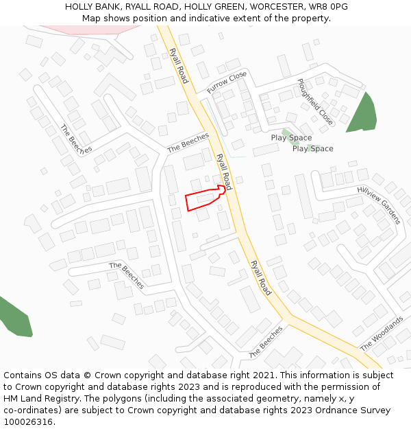 HOLLY BANK, RYALL ROAD, HOLLY GREEN, WORCESTER, WR8 0PG: Location map and indicative extent of plot