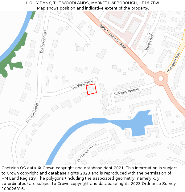 HOLLY BANK, THE WOODLANDS, MARKET HARBOROUGH, LE16 7BW: Location map and indicative extent of plot