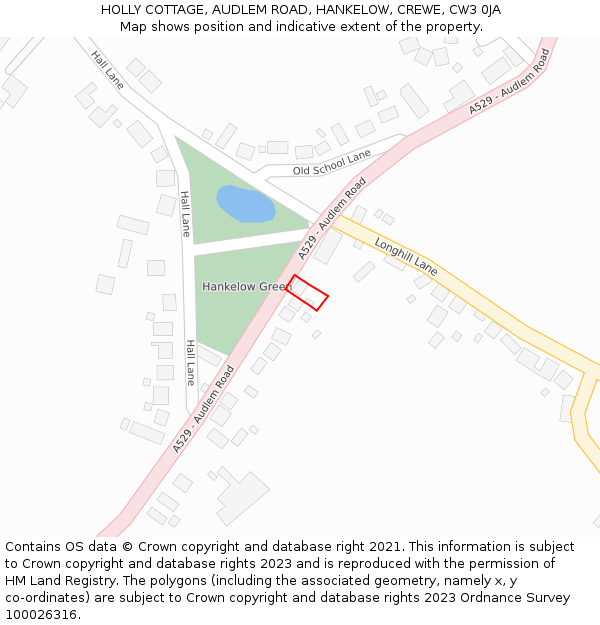 HOLLY COTTAGE, AUDLEM ROAD, HANKELOW, CREWE, CW3 0JA: Location map and indicative extent of plot