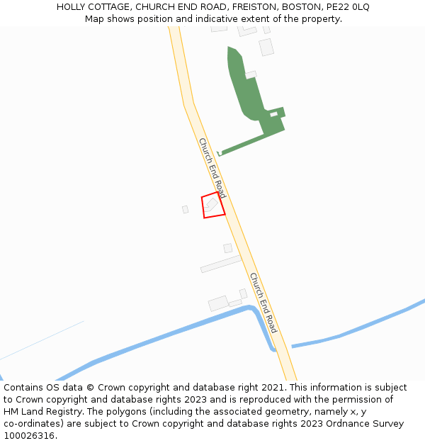 HOLLY COTTAGE, CHURCH END ROAD, FREISTON, BOSTON, PE22 0LQ: Location map and indicative extent of plot