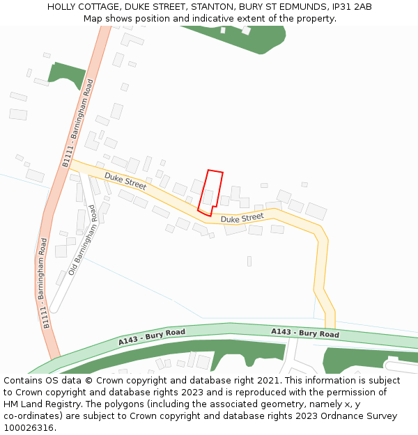 HOLLY COTTAGE, DUKE STREET, STANTON, BURY ST EDMUNDS, IP31 2AB: Location map and indicative extent of plot