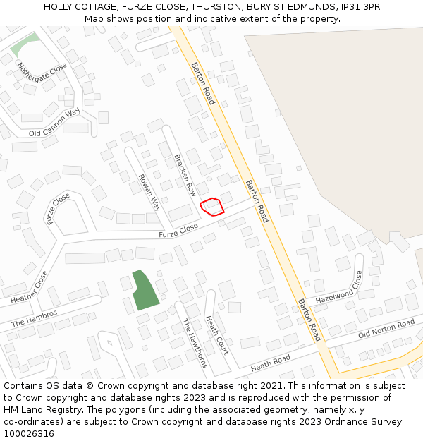 HOLLY COTTAGE, FURZE CLOSE, THURSTON, BURY ST EDMUNDS, IP31 3PR: Location map and indicative extent of plot