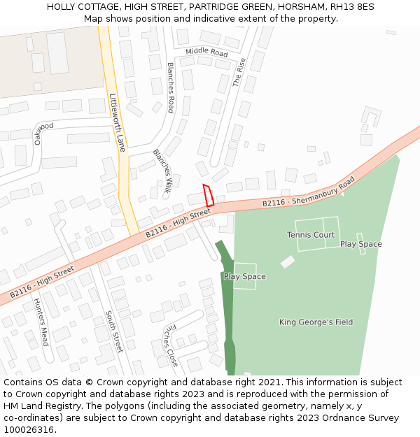 HOLLY COTTAGE, HIGH STREET, PARTRIDGE GREEN, HORSHAM, RH13 8ES: Location map and indicative extent of plot