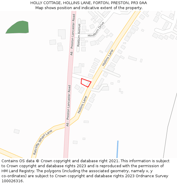 HOLLY COTTAGE, HOLLINS LANE, FORTON, PRESTON, PR3 0AA: Location map and indicative extent of plot