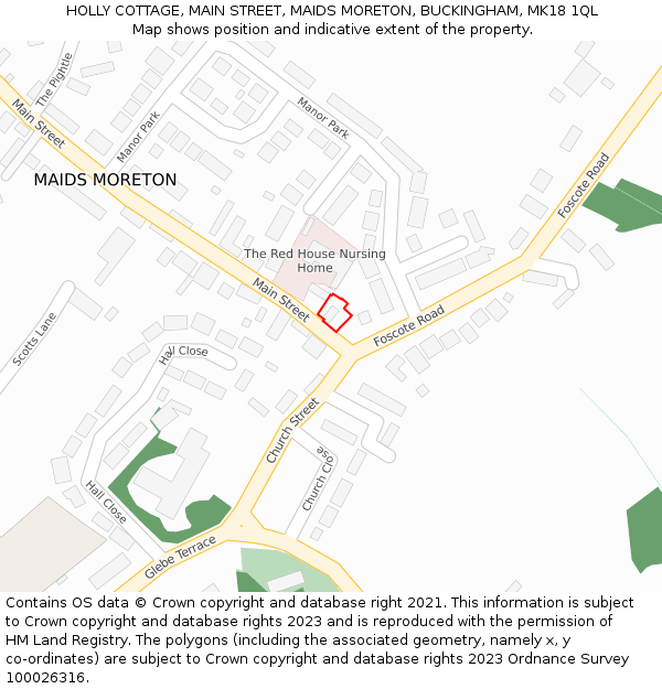 HOLLY COTTAGE, MAIN STREET, MAIDS MORETON, BUCKINGHAM, MK18 1QL: Location map and indicative extent of plot