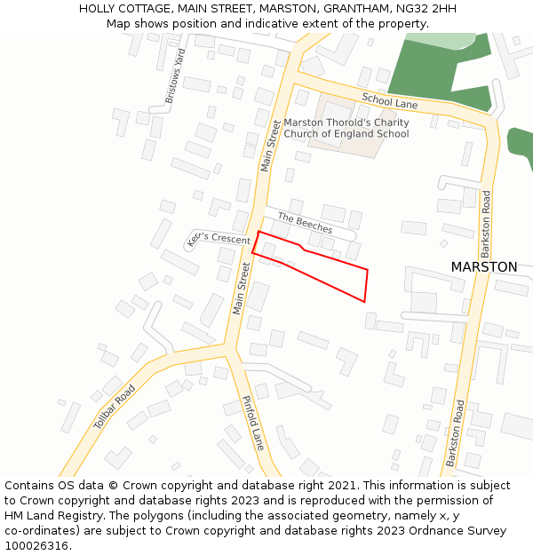 HOLLY COTTAGE, MAIN STREET, MARSTON, GRANTHAM, NG32 2HH: Location map and indicative extent of plot