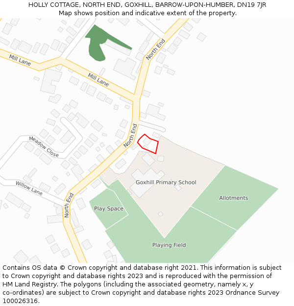 HOLLY COTTAGE, NORTH END, GOXHILL, BARROW-UPON-HUMBER, DN19 7JR: Location map and indicative extent of plot