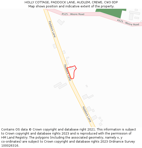 HOLLY COTTAGE, PADDOCK LANE, AUDLEM, CREWE, CW3 0DP: Location map and indicative extent of plot