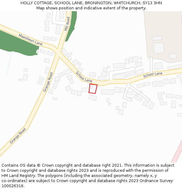 HOLLY COTTAGE, SCHOOL LANE, BRONINGTON, WHITCHURCH, SY13 3HN: Location map and indicative extent of plot