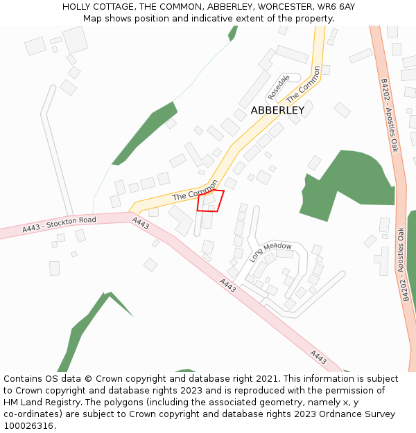 HOLLY COTTAGE, THE COMMON, ABBERLEY, WORCESTER, WR6 6AY: Location map and indicative extent of plot